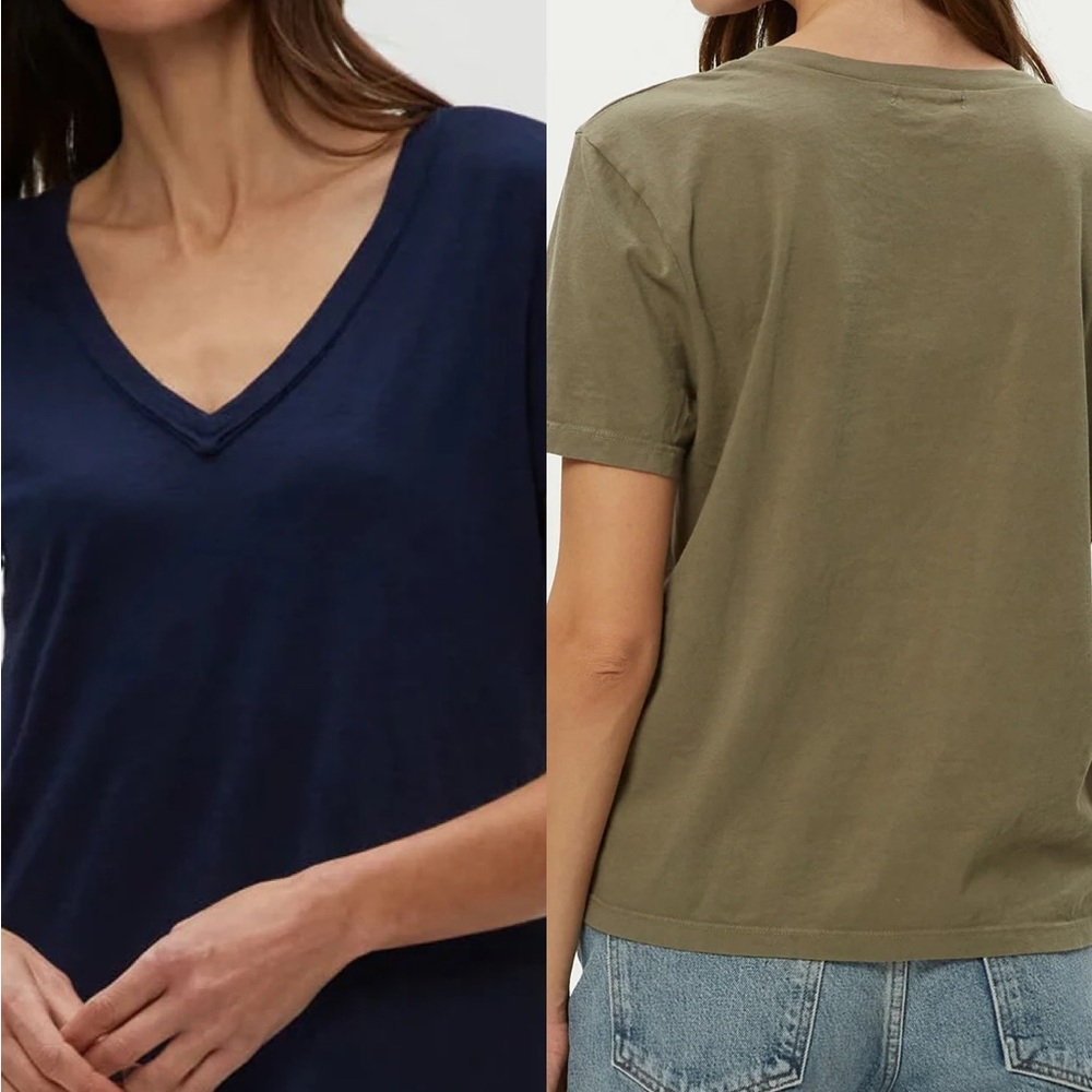 2-Michael Stars Navy and Olive Short Sleeve V neck Tees